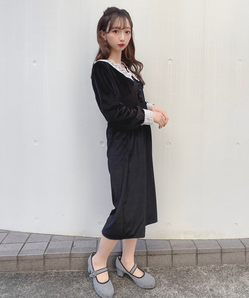 titty&Co. PETIT(ティティアンドコープティ)の「【titty&Co.PETIT】ベロアレースミディワンピース(ワンピース・レディース・ブラック・FREE)」の5枚目の写真