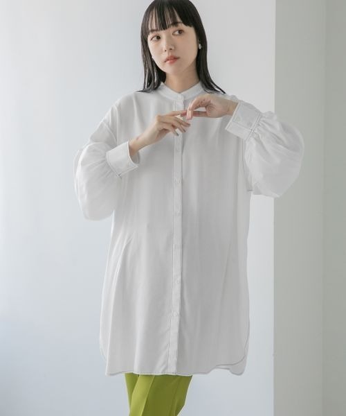 LOWRYS FARM（ローリーズファーム）の「バンドカラーチュニックＬＳ　261740（シャツ/ブラウス・レディース・チャコールグレー/グリーン/ホワイト系その他/オフホワイト/パープル・FREE）」の7枚目の写真