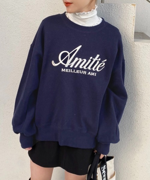 one after another NICE CLAUP(ワンアフターアナザーナイスクラップ)の「ビックシルエットロゴ刺繍スウェット(スウェット・レディース・オフホワイト/オートミール/ネイビー/ライトブルー・FREE)」の4枚目の写真