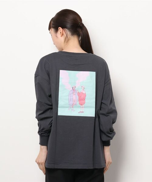 VIBGYOR（ヴィブジョー）の「201839　スモーキングロングTシャツ(YA)（Tシャツ/カットソー・レディース・ホワイト/チャコールグレー/ブルーグレー/グレイッシュベージュ・FREE）」の6枚目の写真