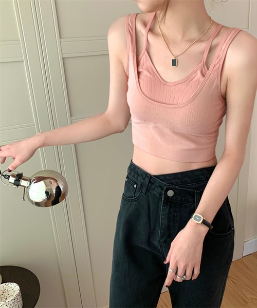 Jewelobe(ジュエローブ)の「レイヤード風ブラキャミソール(キャミソール・レディース・チャコールグレー/ブラック/オフホワイト/ピンク/ブルー・FREE)」の5枚目の写真