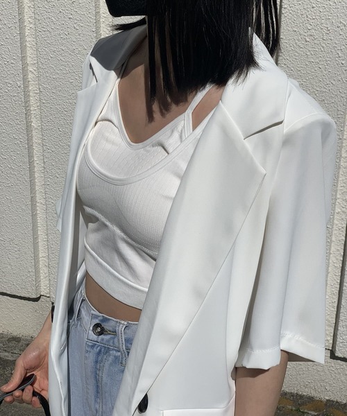 Jewelobe(ジュエローブ)の「レイヤード風ブラキャミソール(キャミソール・レディース・チャコールグレー/ブラック/オフホワイト/ピンク/ブルー・FREE)」の15枚目の写真