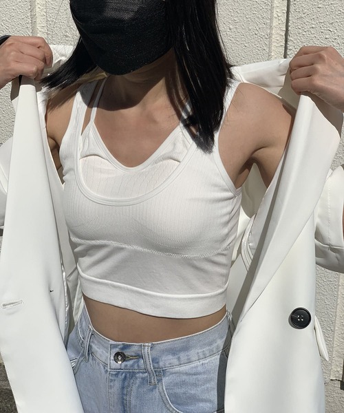 Jewelobe(ジュエローブ)の「レイヤード風ブラキャミソール(キャミソール・レディース・チャコールグレー/ブラック/オフホワイト/ピンク/ブルー・FREE)」の16枚目の写真