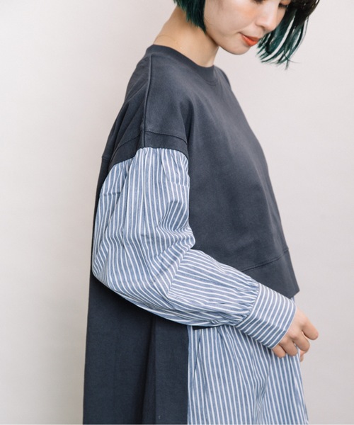 refinedworks（リファインドワークス）の「布帛ドッキングTN（Tシャツ/カットソー・レディース・ネイビー/オフホワイト/モカ・FREE）」の20枚目の写真