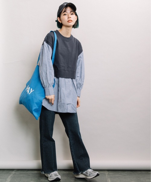 refinedworks（リファインドワークス）の「布帛ドッキングTN（Tシャツ/カットソー・レディース・ネイビー/オフホワイト/モカ・FREE）」の15枚目の写真