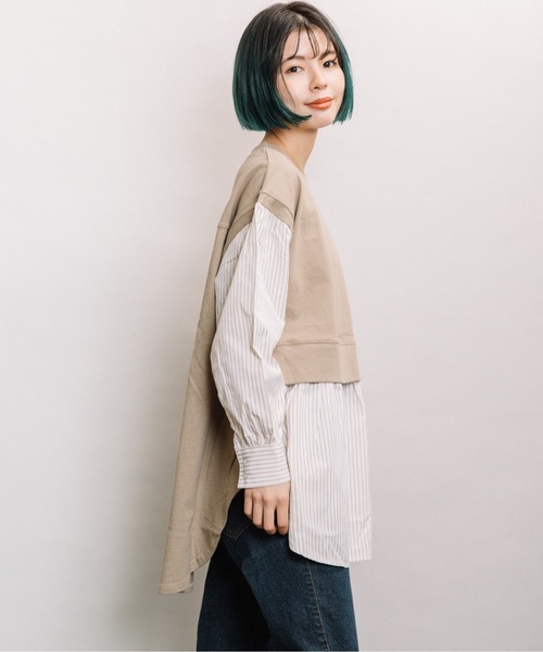 refinedworks（リファインドワークス）の「布帛ドッキングTN（Tシャツ/カットソー・レディース・ネイビー/オフホワイト/モカ・FREE）」の21枚目の写真