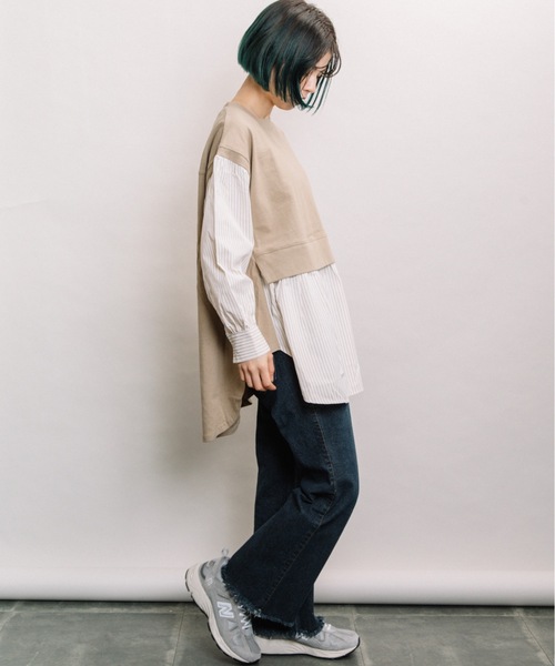 refinedworks（リファインドワークス）の「布帛ドッキングTN（Tシャツ/カットソー・レディース・ネイビー/オフホワイト/モカ・FREE）」の10枚目の写真