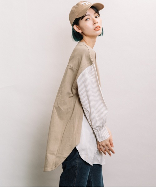 refinedworks（リファインドワークス）の「布帛ドッキングTN（Tシャツ/カットソー・レディース・ネイビー/オフホワイト/モカ・FREE）」の13枚目の写真