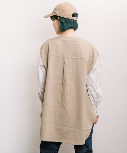 refinedworks（リファインドワークス）の「布帛ドッキングTN（Tシャツ/カットソー・レディース・ネイビー/オフホワイト/モカ・FREE）」の19枚目の写真