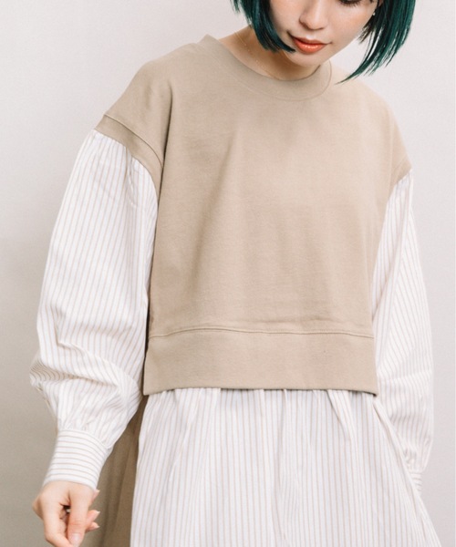 refinedworks（リファインドワークス）の「布帛ドッキングTN（Tシャツ/カットソー・レディース・ネイビー/オフホワイト/モカ・FREE）」の9枚目の写真