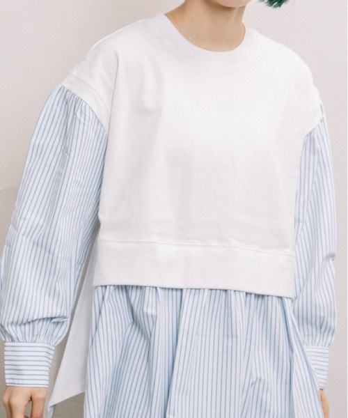 refinedworks（リファインドワークス）の「布帛ドッキングTN（Tシャツ/カットソー・レディース・ネイビー/オフホワイト/モカ・FREE）」の14枚目の写真