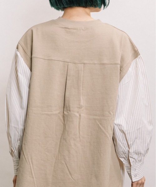 refinedworks（リファインドワークス）の「布帛ドッキングTN（Tシャツ/カットソー・レディース・ネイビー/オフホワイト/モカ・FREE）」の4枚目の写真