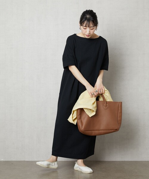 FREAK'S STORE（フリークスストア）の「▽【WEB限定】ボートネックバスク半袖Tワンピース（ワンピース・レディース・ブラック/ベージュ/グリーン/ホワイト×ブラック/ブラック×ホワイト/ナチュラル・ﾌﾘ-）」の14枚目の写真