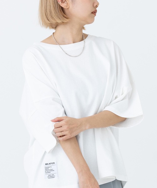 MILKFED.（ミルクフェド）の「S/S BIG TEE CAMOUFLAGE LOGO（Tシャツ/カットソー・レディース・ホワイト/ブラック・ONE SIZE）」の5枚目の写真