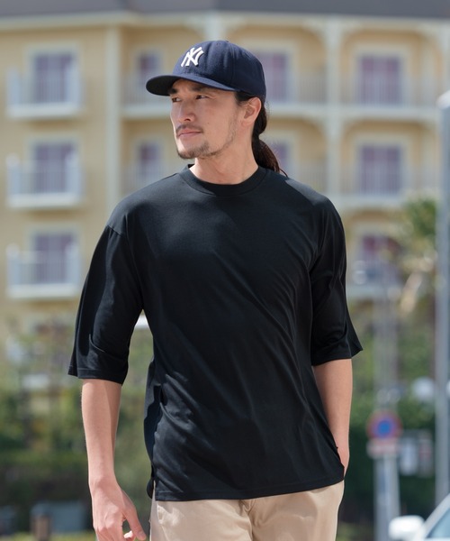 Blue Standard （ブルースタンダード）の「【BLUE STANDARD/ブルースタンダード】汗染みの目立ちにくいゼロステイン　汗シミ防止加工 ビッグシルエットTシャツ ルーズT（Tシャツ/カットソー・メンズ・オリーブ/ピンク系その他/ネイビー/ホワイト/ブラック/ベージュ/ダークグリーン/サックスブルー・LARGE/X-LARGE/MEDIUM/SMALL）」の18枚目の写真