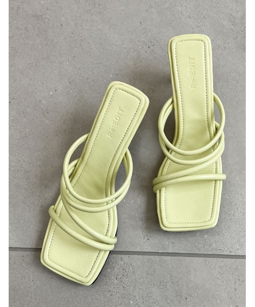 Re:EDIT（リエディ）の「[大きいサイズ有]スクエアトゥメニーストラップヒールサンダル（サンダル・レディース・ホワイト/ブラック/ベージュ/ライム/オレンジ・SMALL/X-LARGE/MEDIUM/XX-LARGE/LARGE）」の4枚目の写真