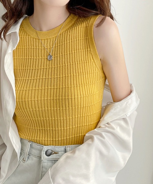 Primazel（プリマゼル）の「クルーネックノースリーブサマーニットトップス（ニット/セーター・レディース・ホワイト/マスタード/ブラック/グリーン・M）」の4枚目の写真