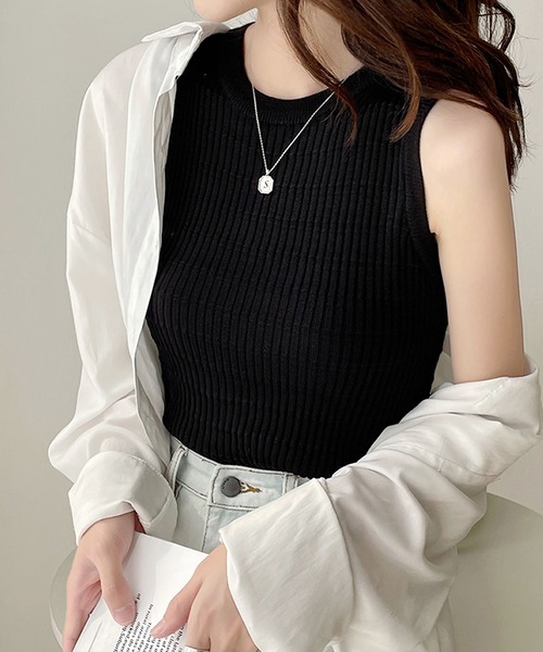 Primazel（プリマゼル）の「クルーネックノースリーブサマーニットトップス（ニット/セーター・レディース・ホワイト/マスタード/ブラック/グリーン・M）」の10枚目の写真