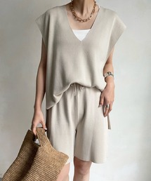 DouDou | ニットベスト＋ニットハーフパンツ セット(つなぎ/オールインワン)