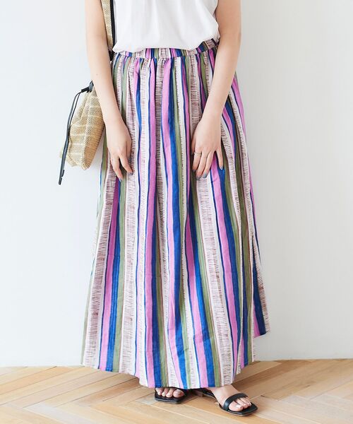 le.coeur blanc（ルクールブラン）の「マルチストライプギャザースカート（スカート・レディース・グリーン系その他/パープル系その他・38）」の2枚目の写真