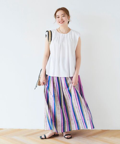 le.coeur blanc（ルクールブラン）の「マルチストライプギャザースカート（スカート・レディース・グリーン系その他/パープル系その他・38）」の4枚目の写真