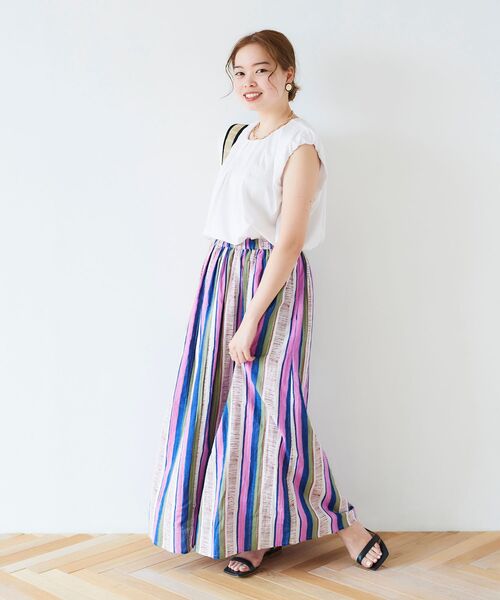 le.coeur blanc（ルクールブラン）の「マルチストライプギャザースカート（スカート・レディース・グリーン系その他/パープル系その他・38）」の7枚目の写真