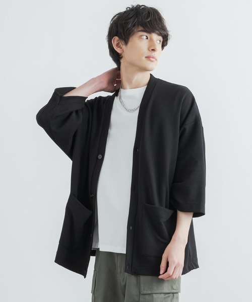 Rocky Monroe(ロッキーモンロー)の「オーバーサイズ クールダンボール 七分袖カーディガン(カーディガン/ボレロ・メンズ・ライトグレー/ブラック/ベージュ/マスタード/ブルーグリーン/パープル・M/L)」の19枚目の写真