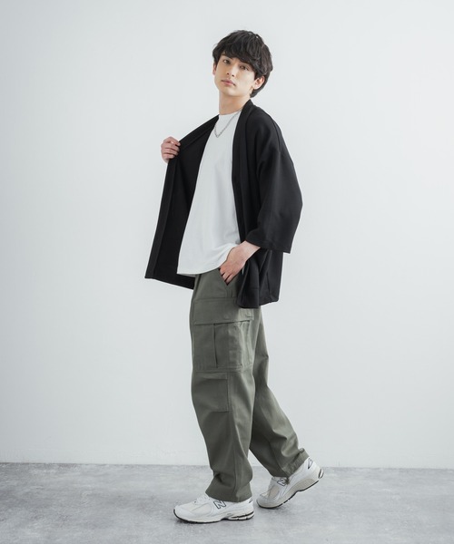 Rocky Monroe(ロッキーモンロー)の「オーバーサイズ クールダンボール 七分袖カーディガン(カーディガン/ボレロ・メンズ・ライトグレー/ブラック/ベージュ/マスタード/ブルーグリーン/パープル・M/L)」の15枚目の写真