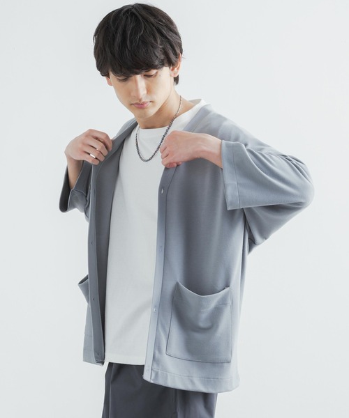 Rocky Monroe(ロッキーモンロー)の「オーバーサイズ クールダンボール 七分袖カーディガン(カーディガン/ボレロ・メンズ・ライトグレー/ブラック/ベージュ/マスタード/ブルーグリーン/パープル・M/L)」の7枚目の写真