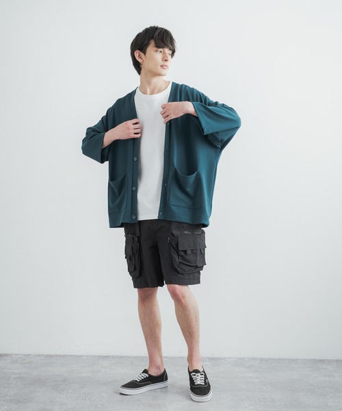 Rocky Monroe(ロッキーモンロー)の「オーバーサイズ クールダンボール 七分袖カーディガン(カーディガン/ボレロ・メンズ・ライトグレー/ブラック/ベージュ/マスタード/ブルーグリーン/パープル・M/L)」の12枚目の写真