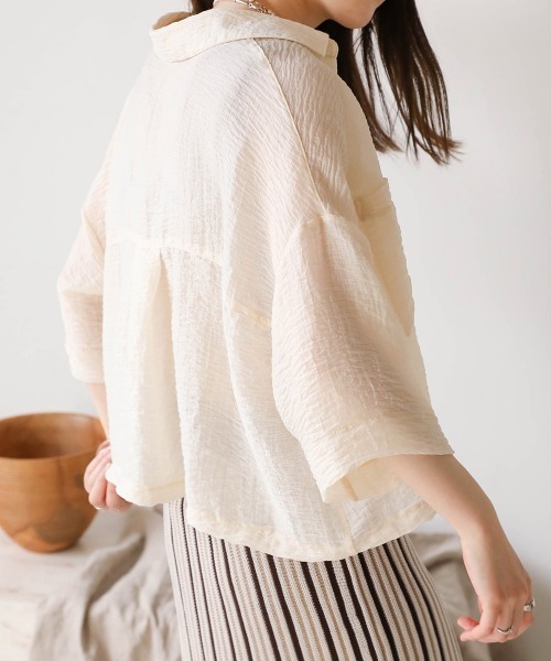 Bab（バブ）の「シアーショートシャツブラウス（シャツ/ブラウス・レディース・ベージュ/ピンク/アイボリー・M）」の6枚目の写真