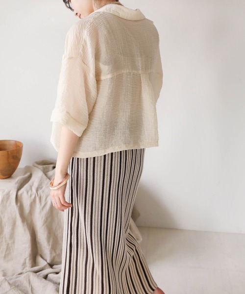 Bab（バブ）の「シアーショートシャツブラウス（シャツ/ブラウス・レディース・ベージュ/ピンク/アイボリー・M）」の7枚目の写真