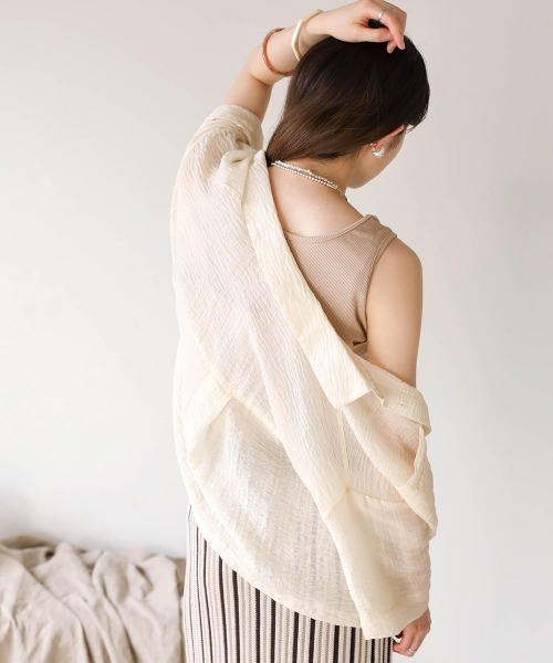 Bab（バブ）の「シアーショートシャツブラウス（シャツ/ブラウス・レディース・ベージュ/ピンク/アイボリー・M）」の8枚目の写真