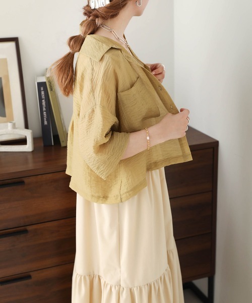 Bab（バブ）の「シアーショートシャツブラウス（シャツ/ブラウス・レディース・ベージュ/ピンク/アイボリー・M）」の11枚目の写真