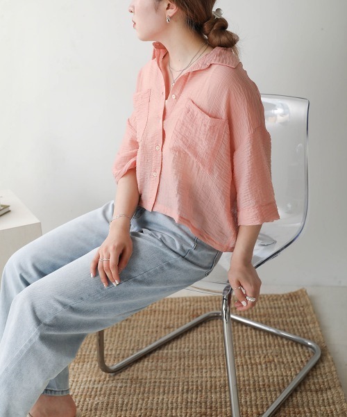 Bab（バブ）の「シアーショートシャツブラウス（シャツ/ブラウス・レディース・ベージュ/ピンク/アイボリー・M）」の14枚目の写真