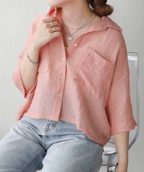 Bab（バブ）の「シアーショートシャツブラウス（シャツ/ブラウス・レディース・ベージュ/ピンク/アイボリー・M）」の15枚目の写真