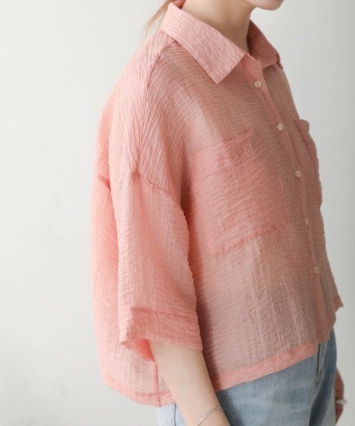 Bab（バブ）の「シアーショートシャツブラウス（シャツ/ブラウス・レディース・ベージュ/ピンク/アイボリー・M）」の17枚目の写真