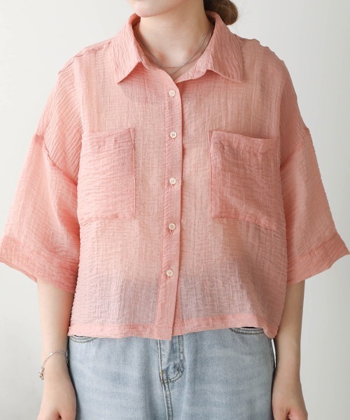 Bab（バブ）の「シアーショートシャツブラウス（シャツ/ブラウス・レディース・ベージュ/ピンク/アイボリー・M）」の18枚目の写真