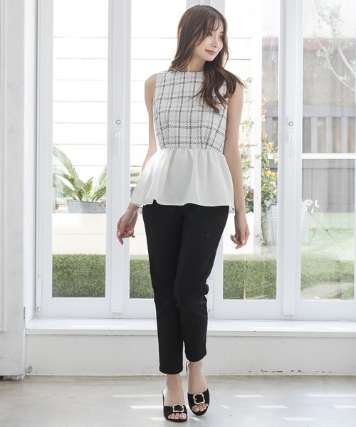 Julia Boutique（ジュリアブティック）の「異素材ペプラムトップス/22110（Tシャツ/カットソー・レディース・ホワイト/ブラック・ONE）」の13枚目の写真