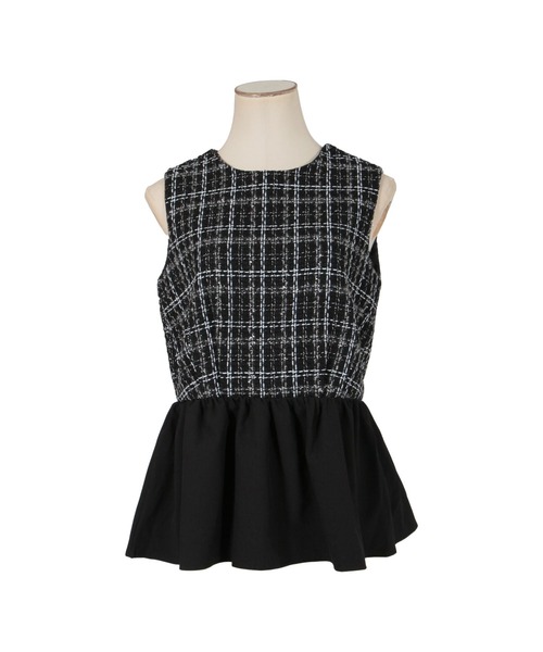 Julia Boutique（ジュリアブティック）の「異素材ペプラムトップス/22110（Tシャツ/カットソー・レディース・ホワイト/ブラック・ONE）」の8枚目の写真