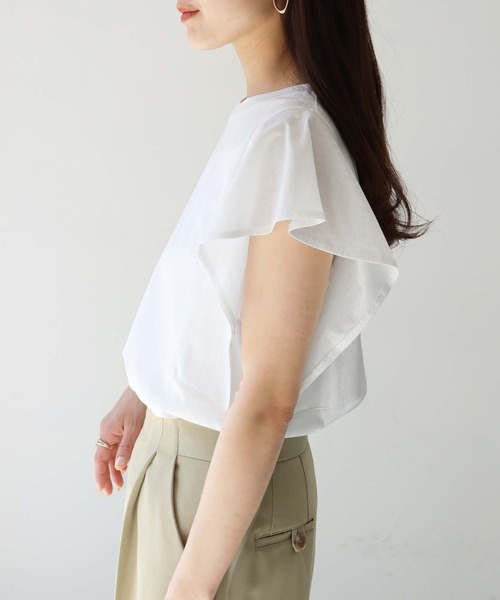 HER CLOSET（ハークローゼット）の「【TWENTY THREE】シルケットフレンチフレアスリーブカットソーブラウスTシャツ（Tシャツ/カットソー・レディース・ブラック/オフホワイト/ブルー/グリーン/グレイッシュベージュ・FREE）」の8枚目の写真