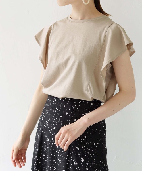 HER CLOSET（ハークローゼット）の「【TWENTY THREE】シルケットフレンチフレアスリーブカットソーブラウスTシャツ（Tシャツ/カットソー・レディース・ブラック/オフホワイト/ブルー/グリーン/グレイッシュベージュ・FREE）」の17枚目の写真