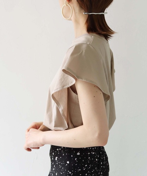 HER CLOSET（ハークローゼット）の「【TWENTY THREE】シルケットフレンチフレアスリーブカットソーブラウスTシャツ（Tシャツ/カットソー・レディース・ブラック/オフホワイト/ブルー/グリーン/グレイッシュベージュ・FREE）」の19枚目の写真
