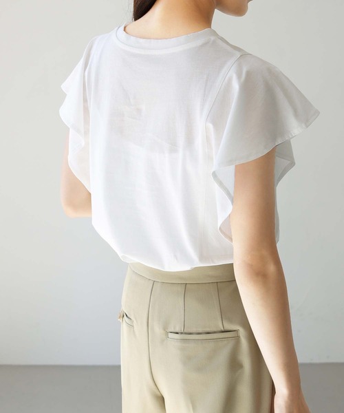 HER CLOSET（ハークローゼット）の「【TWENTY THREE】シルケットフレンチフレアスリーブカットソーブラウスTシャツ（Tシャツ/カットソー・レディース・ブラック/オフホワイト/ブルー/グリーン/グレイッシュベージュ・FREE）」の9枚目の写真