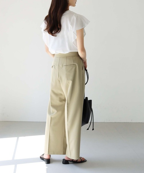 HER CLOSET（ハークローゼット）の「【TWENTY THREE】シルケットフレンチフレアスリーブカットソーブラウスTシャツ（Tシャツ/カットソー・レディース・ブラック/オフホワイト/ブルー/グリーン/グレイッシュベージュ・FREE）」の10枚目の写真