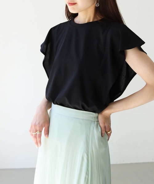 HER CLOSET（ハークローゼット）の「【TWENTY THREE】シルケットフレンチフレアスリーブカットソーブラウスTシャツ（Tシャツ/カットソー・レディース・ブラック/オフホワイト/ブルー/グリーン/グレイッシュベージュ・FREE）」の12枚目の写真