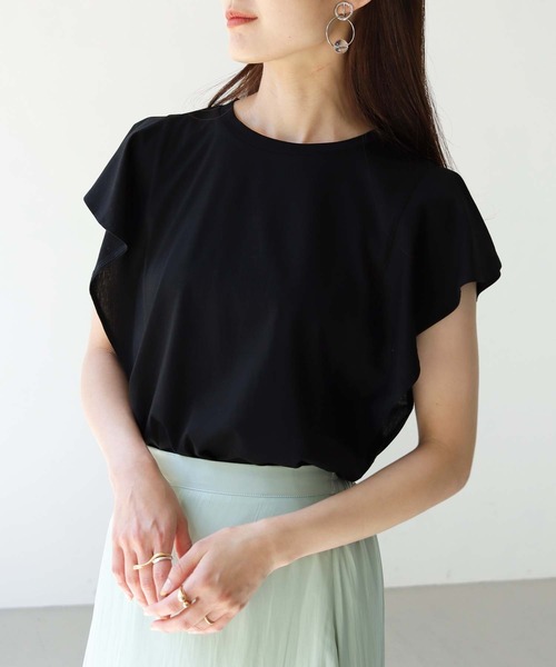 HER CLOSET（ハークローゼット）の「【TWENTY THREE】シルケットフレンチフレアスリーブカットソーブラウスTシャツ（Tシャツ/カットソー・レディース・ブラック/オフホワイト/ブルー/グリーン/グレイッシュベージュ・FREE）」の11枚目の写真