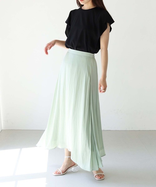 HER CLOSET（ハークローゼット）の「【TWENTY THREE】シルケットフレンチフレアスリーブカットソーブラウスTシャツ（Tシャツ/カットソー・レディース・ブラック/オフホワイト/ブルー/グリーン/グレイッシュベージュ・FREE）」の15枚目の写真