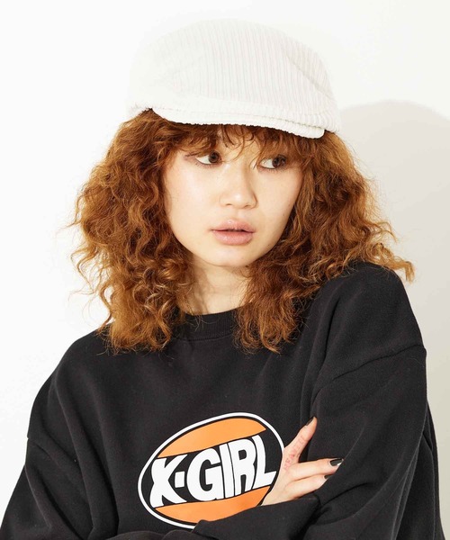 X-girl(エックスガール)の「CORDUROY HUNTING CAP(ハンチング/ベレー帽・レディース・ホワイト/ライトブルー/ブラック・ONE SIZE)」の6枚目の写真