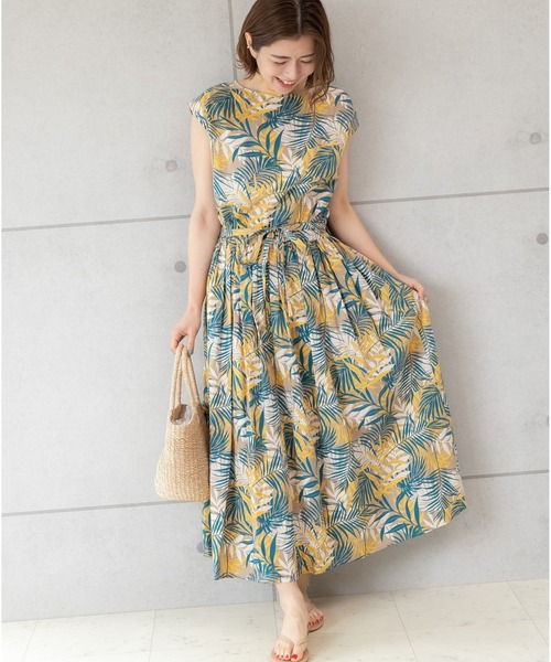 PREFERIR（プレフェリール）の「【Feliz】エスニック プリント 美人 マキシ丈ワンピース.（ワンピース・レディース・ネイビー/イエロー・MEDIUM/LARGE/SMALL）」の2枚目の写真